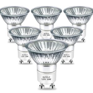 GU10 Halogen Bulb 120v 50w Halogen Light Bulbs, 2800k Warm White gu10 Dimmable for Track Light Bulbs Glass Cover for Range Hood Light Bulbs Pack of 6