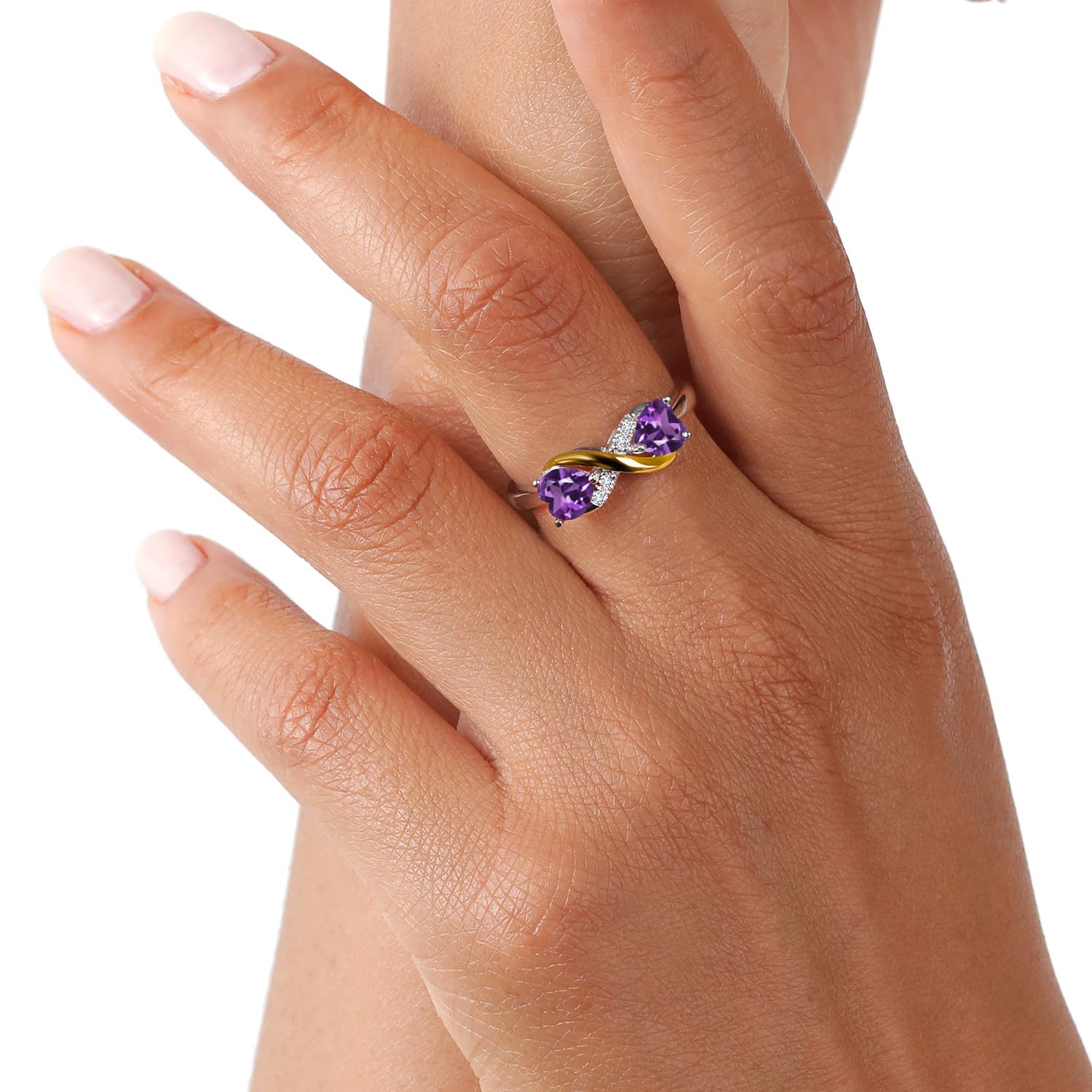 Gem Stone King 925 Sterling Silver and 10K Yellow Gold Heart Shape Purple Amethyst and White Lab Grown Diamond Women Ring (0.88 Cttw, Gemstone Birthstone, Available In Size 5, 6, 7, 8, 9)