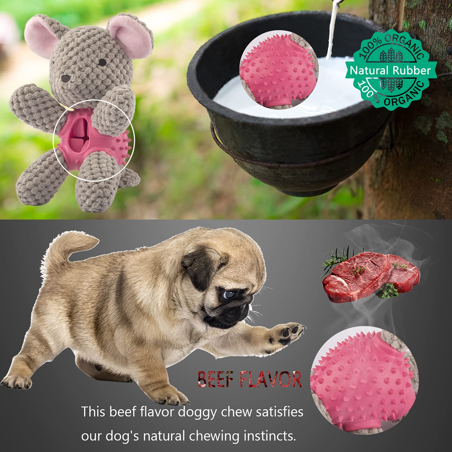 GOOLA Dog Squeaky Toys, Interactive Durable Plush Dog Toy with Squeaker and Crinkle Paper, Natural Rubber Chew Puzzle Dog Toys Leakage Food Toy for Puppy Small Middle Large Dogs, Soft Pet Toys