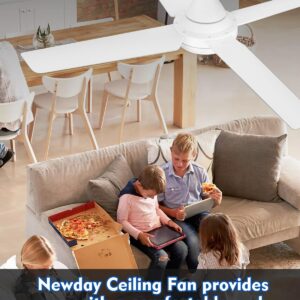 Newday 48-in Ceiling Fan with Lights and Remote, White Ceiling Fan with 4 Reversible Blades, Quit Motor, 3 Speed, Modern Adjustable Color Temperature for Indoor Outdoor