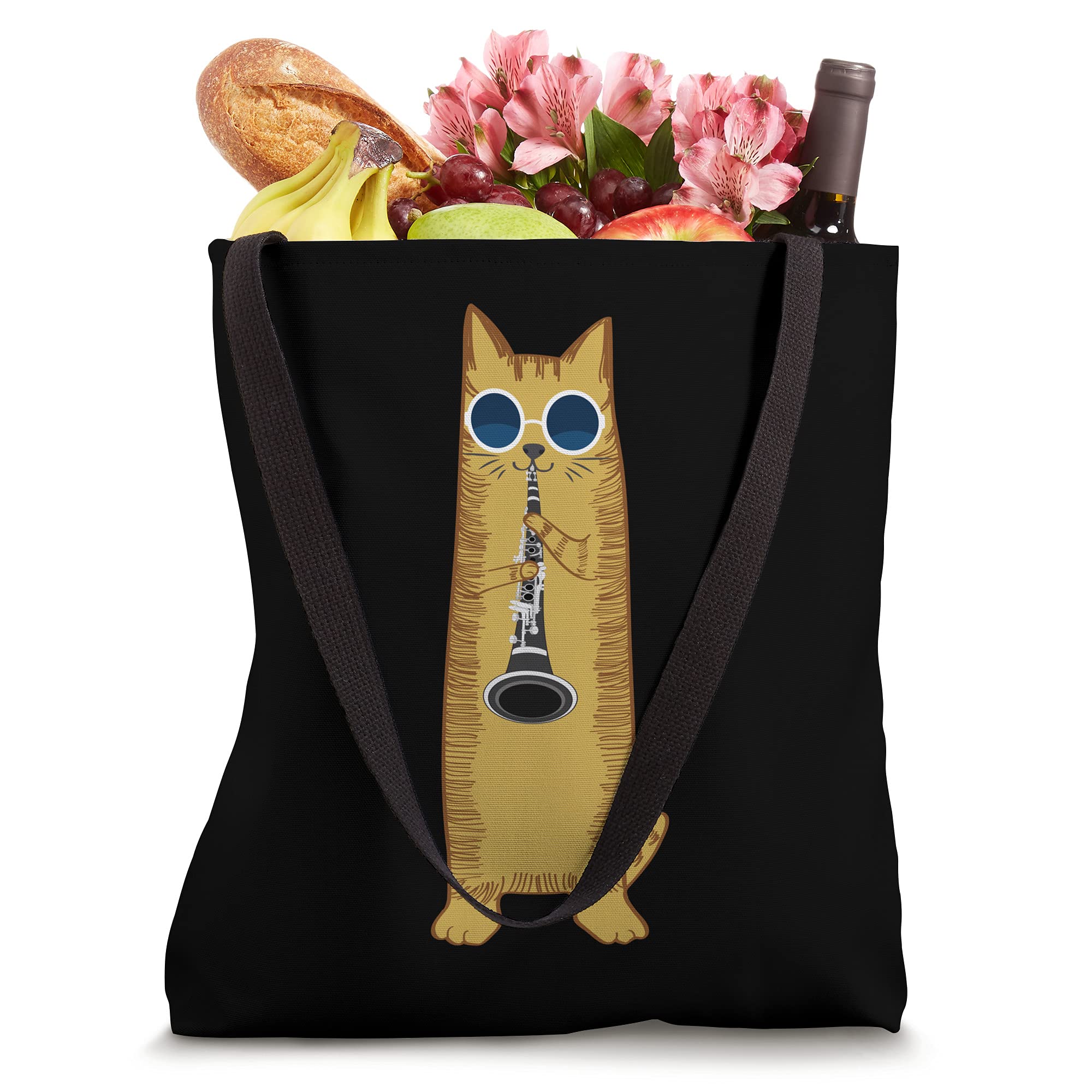 Cool Cat Playing The Clarinet Design Hippy Hipster Kitty Tote Bag