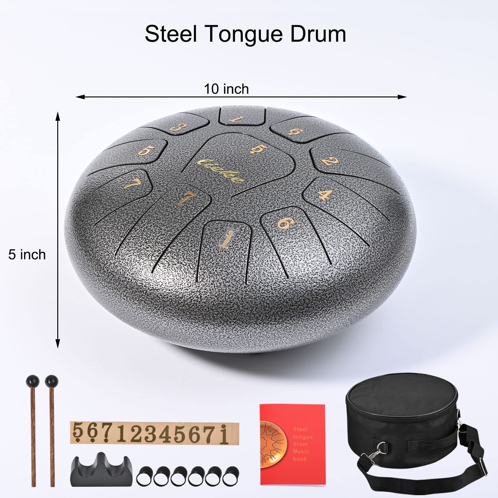 LIEKE Steel Tongue Drum 10 Inch 11 Notes C Key for Rain Yoga Meditation Sound Healing, handpan Drum Percussion Instrument for Kids Adults With Drum Bag Songbook(sliver)