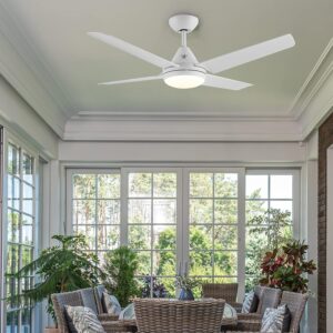 Newday 48-in Ceiling Fan with Lights and Remote, White Ceiling Fan with 4 Reversible Blades, Quit Motor, 3 Speed, Modern Adjustable Color Temperature for Indoor Outdoor