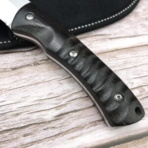 HUAAO 8.1in Fixed Blade Hunting Knife, Full Tang Knife with Black Ebony Handle for Hunting Camping Outdoor Survival