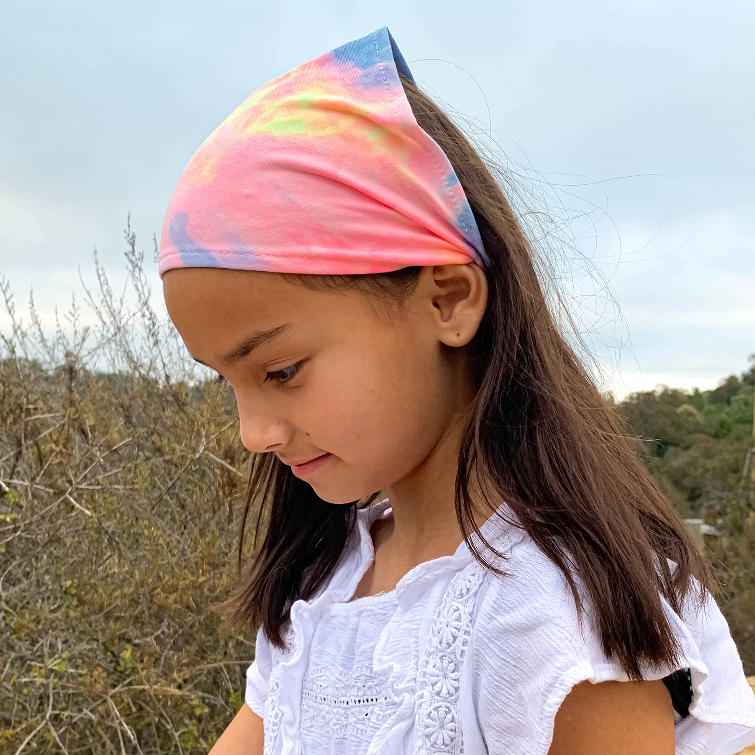 FROG SAC 4 Scarf Headbands for Girls, Bandana Headband Hair Accessories for Kids, Hair Kerchiefs, Soft Stretch Boho Girl Head Bands (Tie Dye)