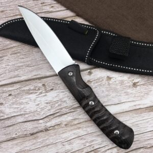 HUAAO 8.1in Fixed Blade Hunting Knife, Full Tang Knife with Black Ebony Handle for Hunting Camping Outdoor Survival