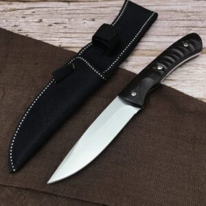 HUAAO 8.1in Fixed Blade Hunting Knife, Full Tang Knife with Black Ebony Handle for Hunting Camping Outdoor Survival