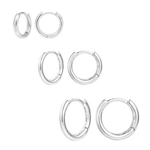 14K Gold Small Huggie Hoop Earrings for Women 925 Sterling Silver Hypoallergenic Cartilage Huggie Hoops Earrings for Men（3 Pairs）