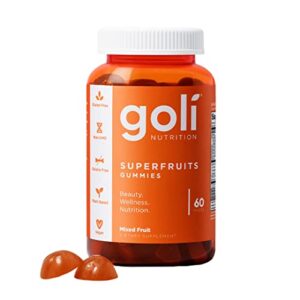 goli nutritional supplement, superfruits beauty gummy vitamin - 60 count - collagen-promoting ingredients - mixed fruit, vegan, plant-based, non-gmo, gluten-free & gelatin free