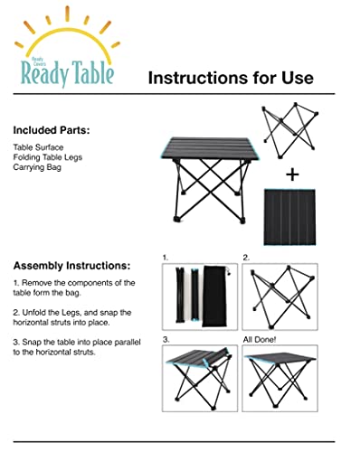 Ready Table Small Lightweight Portable Outdoor Folding Table w/Aluminum Hard Top. Useful for Beaches, Boating, Camping & More. 16x11 Portable Table w/Bag Makes for Easy Travel & Quick Setup.