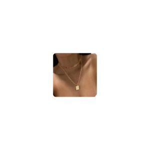 Yooblue Gold Layered Initial Necklaces for Women, Dainty 14K Gold Plated Letter A Initial Square Pendant Necklaces Paperclip Link Rope Chain Layering Necklaces for Women Teen Girl Jewelry Gifts