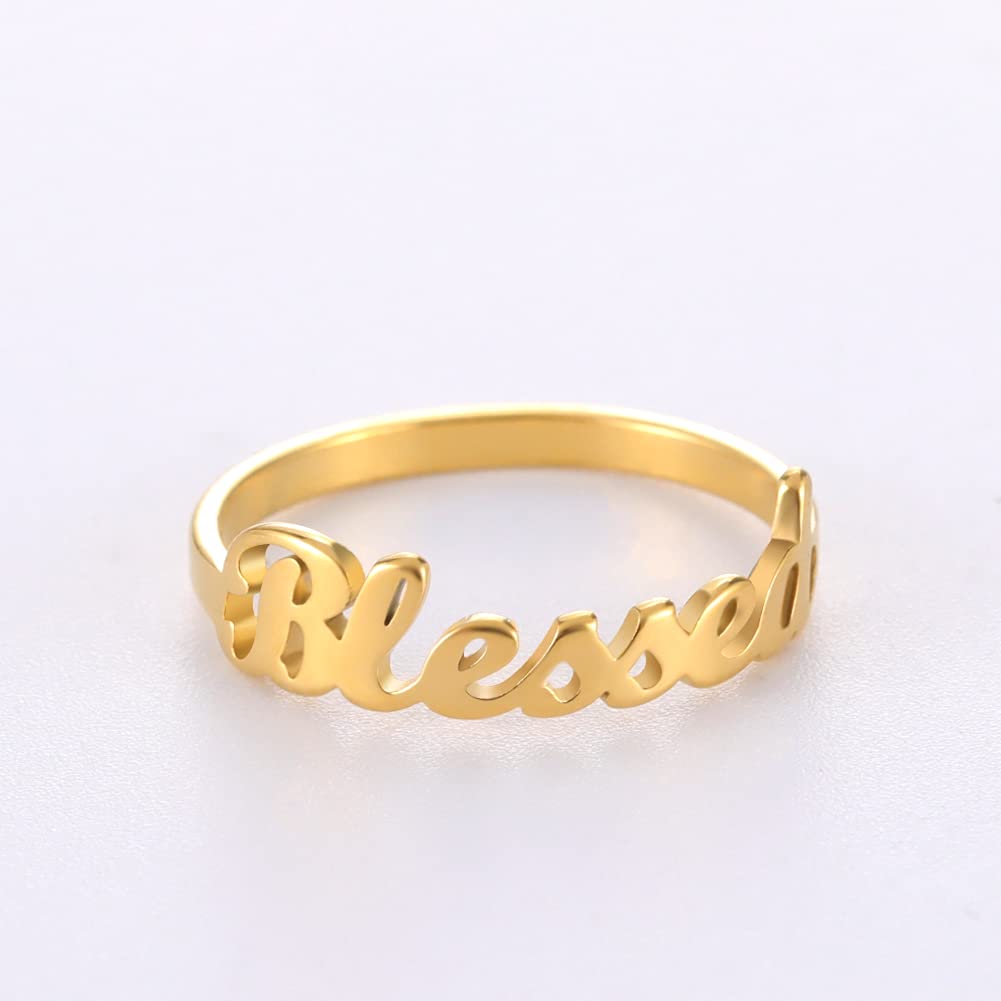 LIKGREAT Faith Strength Engraving Blessed Ring Thin Finger Ring Inspirational Pray Religious Ring for Women (Gold tone, 8)