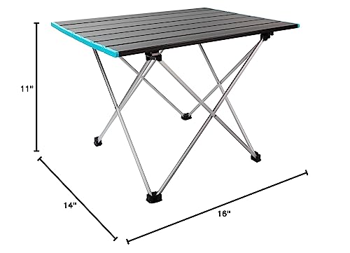 Ready Table Small Lightweight Portable Outdoor Folding Table w/Aluminum Hard Top. Useful for Beaches, Boating, Camping & More. 16x11 Portable Table w/Bag Makes for Easy Travel & Quick Setup.