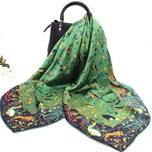 ANDANTINO 100% Pure Mulberry Silk Scarf 43" Large Square Lightweight Headscarf& Shawl–Women Hair Wraps-With Gift Packed (Jade Green-Birds)