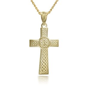 certified 10k yellow gold customized irish celtic knot cross religious pendant necklace with your name (20")