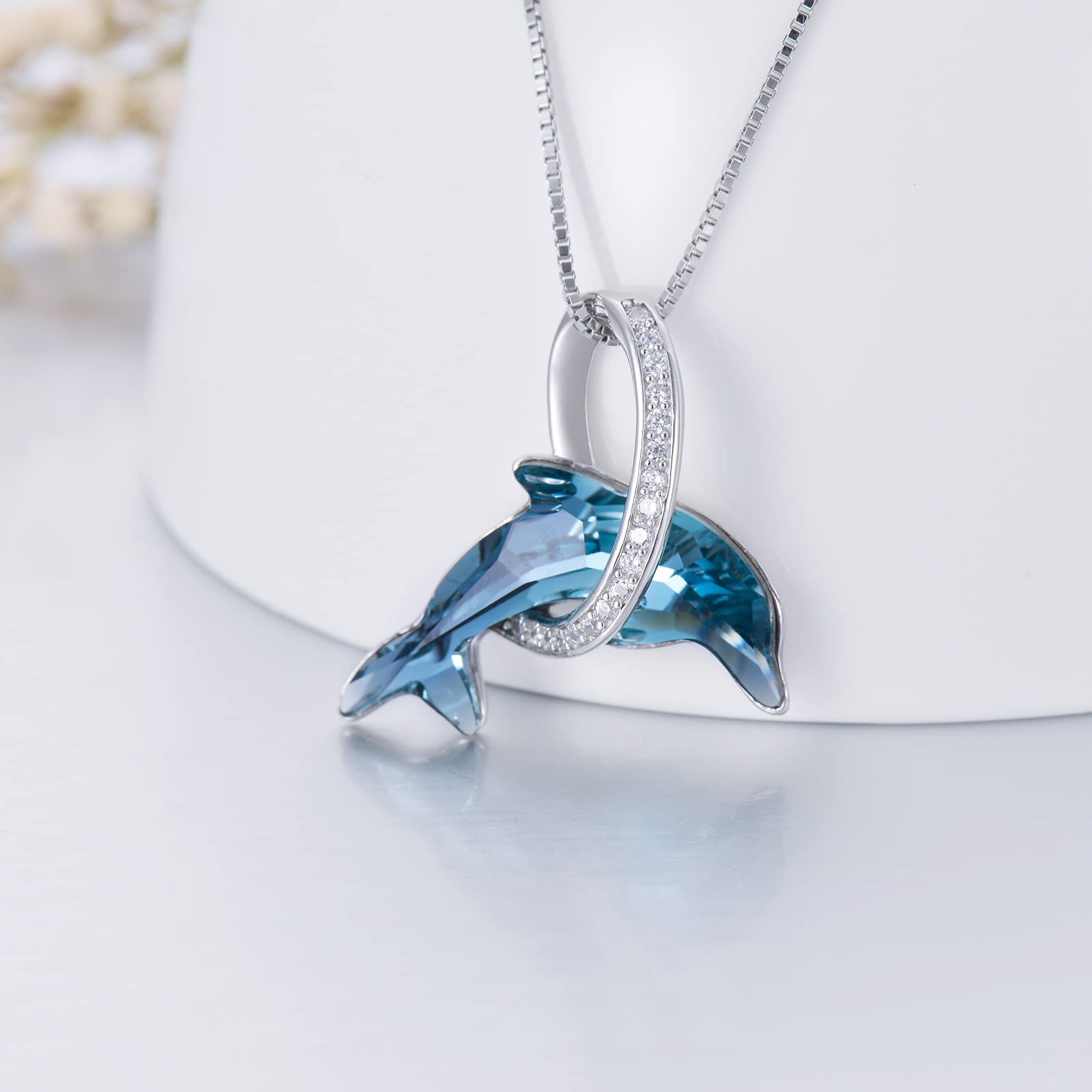 TOUPOP Dolphin Gifts for Women Sterling Silver Dolphin Crystal Pendant Necklaces Ocean Beach Jewelry Birthday Christmas Graduation Gifts