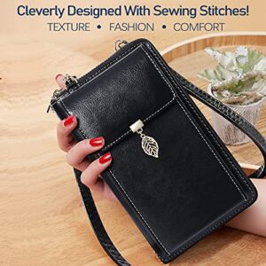 HUANLANG Small Crossbody Phone Bags for Women Leather Cell Phone Purse Wallet RFID Blocking Ladies Shoulder Bag Credit Card Slots Lightweight Crossbody Bag