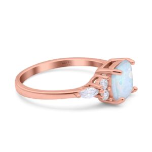 Blue Apple Co. Rose Tone, Lab Created White Opal Size-7 Cushion Cut Marquise Art Deco Engagement Wedding Bridal Ring CZ 925 Sterling Silver