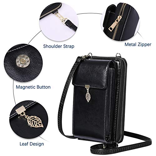 HUANLANG Small Crossbody Phone Bags for Women Leather Cell Phone Purse Wallet RFID Blocking Ladies Shoulder Bag Credit Card Slots Lightweight Crossbody Bag