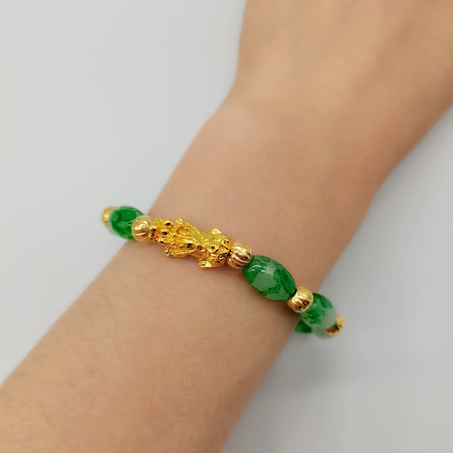 Homelavie Feng Shui Pixiu Bracelet Amulet Dragon Natural Stone Beads Bracelet Attract Wealth Money and Good Luck(Green) (Lucky)