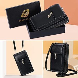 HUANLANG Small Crossbody Phone Bags for Women Leather Cell Phone Purse Wallet RFID Blocking Ladies Shoulder Bag Credit Card Slots Lightweight Crossbody Bag