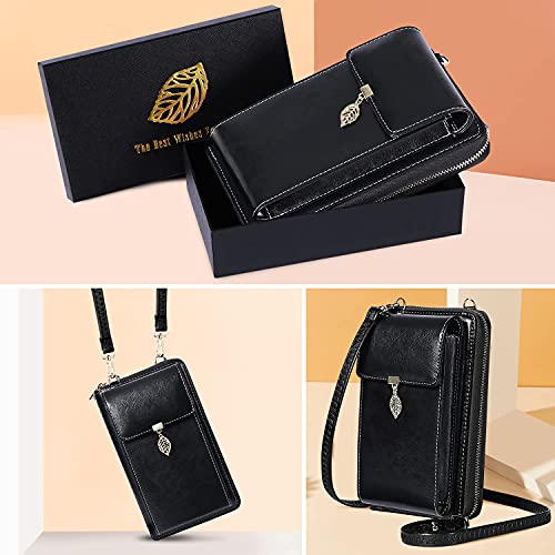 HUANLANG Small Crossbody Phone Bags for Women Leather Cell Phone Purse Wallet RFID Blocking Ladies Shoulder Bag Credit Card Slots Lightweight Crossbody Bag