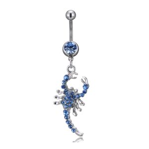 FUTIMELY Animal Belly Button Ring For Women Men Dainty Owl Scorpion Crystal CZ Navel Ring Stainless Steel Navel Piercing Dangle Belly Button Nail Navel Piercing Body Jewelry (Blue Scorpion)