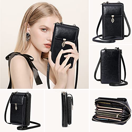 HUANLANG Small Crossbody Phone Bags for Women Leather Cell Phone Purse Wallet RFID Blocking Ladies Shoulder Bag Credit Card Slots Lightweight Crossbody Bag