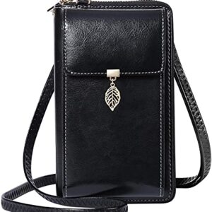 HUANLANG Small Crossbody Phone Bags for Women Leather Cell Phone Purse Wallet RFID Blocking Ladies Shoulder Bag Credit Card Slots Lightweight Crossbody Bag