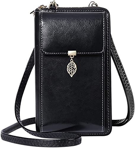 HUANLANG Small Crossbody Phone Bags for Women Leather Cell Phone Purse Wallet RFID Blocking Ladies Shoulder Bag Credit Card Slots Lightweight Crossbody Bag