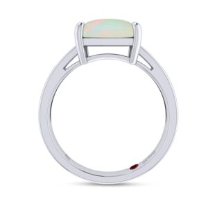 GEMVIO Collection 8MM Princess Cut Natural White Opal Gemstone & Diamond Accent Solitaire Design Ring In 14K White Gold Over Sterling Silver Engagement Wedding Ring For Women-7