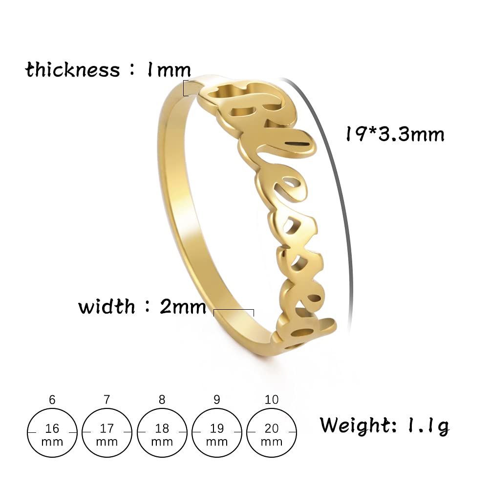 LIKGREAT Faith Strength Engraving Blessed Ring Thin Finger Ring Inspirational Pray Religious Ring for Women (Gold tone, 8)