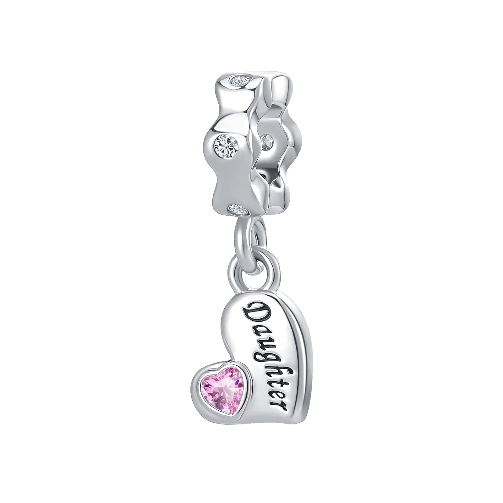 DWJSu Mother Daughter Charms Pandora Mom Charm Bracelet Heart Pink Crystal Dangle Charms for Necklace Bracelets and Charms for Gilrs Women, (DW-DMY023)