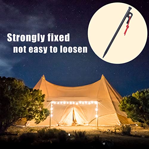 Hikeman 10pc-Pack Steel Tent Stakes,7.8”/11.8” Heavy Duty Tent Pegs with Stakes Puller Black Ground Nails for Car Camping Shelter Outdoor Trip Canopy (Black 11.8 inch)