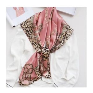 ANDANTINO 100% Pure Mulberry Silk Scarf 43" Large Square Lightweight Headscarf& Shawl–Women Hair Wraps-With Gift Packed (Leopard Print-Pink)