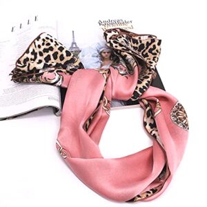 ANDANTINO 100% Pure Mulberry Silk Scarf 43" Large Square Lightweight Headscarf& Shawl–Women Hair Wraps-With Gift Packed (Leopard Print-Pink)