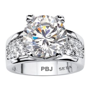 PalmBeach Patlinum-Plated or 14K Yellow Gold Plated Round Cubic Zirconia Bridge Engagement Ring Size 7