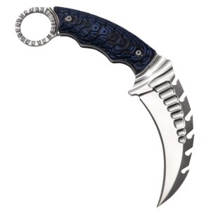 KIASLORE Karambit Knife - D2 Steel Fixed Blade Knife, Camping Knife, Survival Knives & Hunting Knives EDC tool with Snake pattern Handle & Knife Sheath Blue