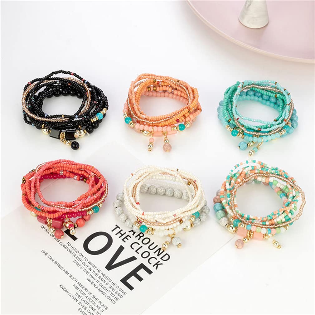 SAMOCO 9 Sets Bohemian Stackable Bead Bracelets for Women Stretch Multilayered Bracelet Set Multicolor Jewelry