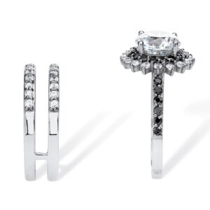 PalmBeach Platinum-plated Sterling Silver Round White and Black Cubic Zirconia Jacket Bridal Ring Set Sizes 6-10 Size 9