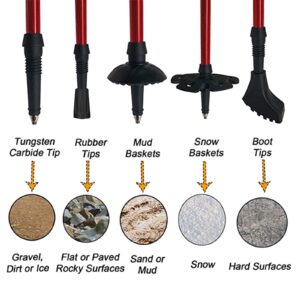 Aihoye Trekking Poles Shock Absorbing Adjustable Hiking or Walking Sticks for Hiking Collapsible Strong, 2-pc Pack Lightweight Walking Pole, All Terrain Accessories and Carry Bag (red)