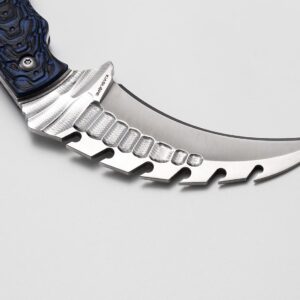 KIASLORE Karambit Knife - D2 Steel Fixed Blade Knife, Camping Knife, Survival Knives & Hunting Knives EDC tool with Snake pattern Handle & Knife Sheath Blue