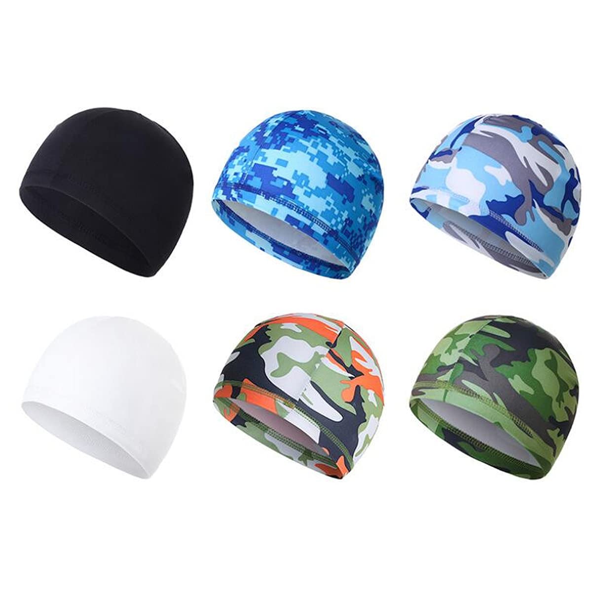 Snadulor 6 Pieces Cooling Skull Cap Helmet Liner for Men Women - Motorcycle,Football Head Beanie & Hard Hat Liner - Sweat Wicking Skullcap(Random Color) Multi-Colored