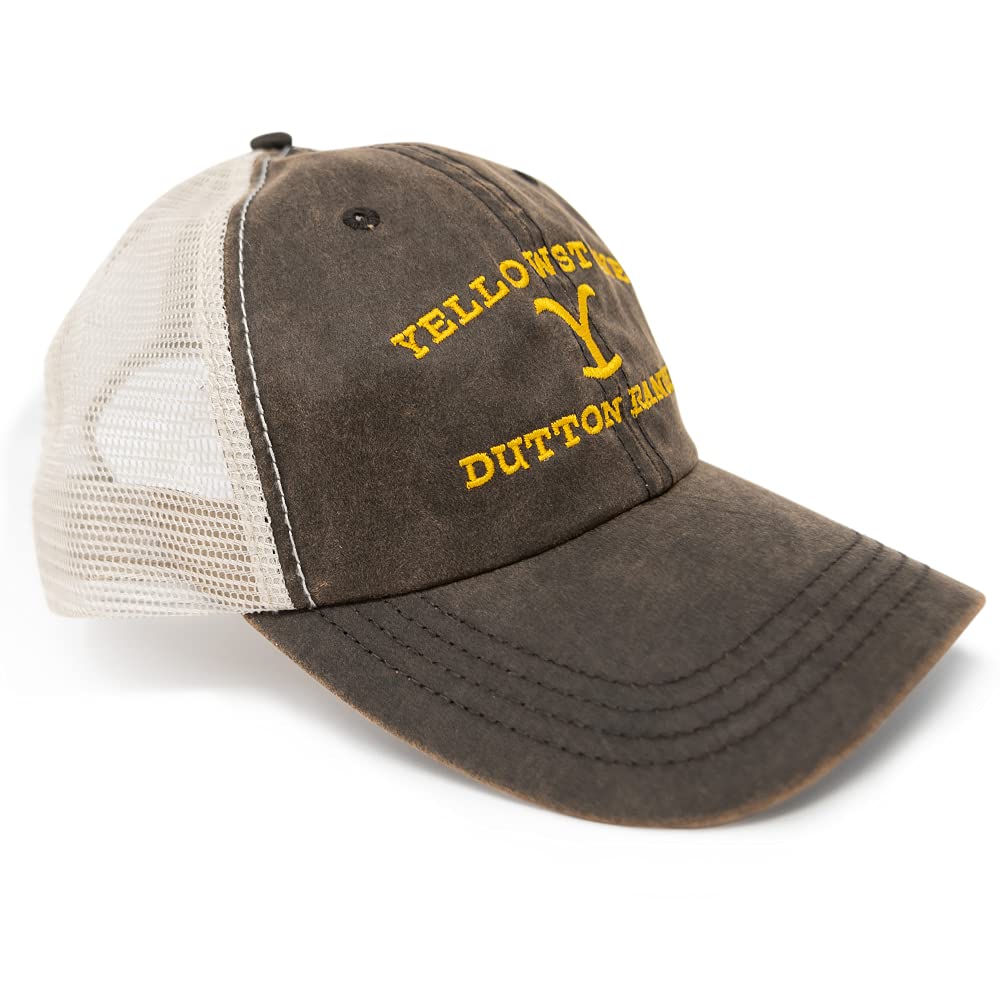 Yellowstone Dutton Ranch Logo Hat - Authentic Brown Washed Design with Embroidered Logo - As Seen on Yellowstone - Adjustable Hook Closure - Officially Licensed