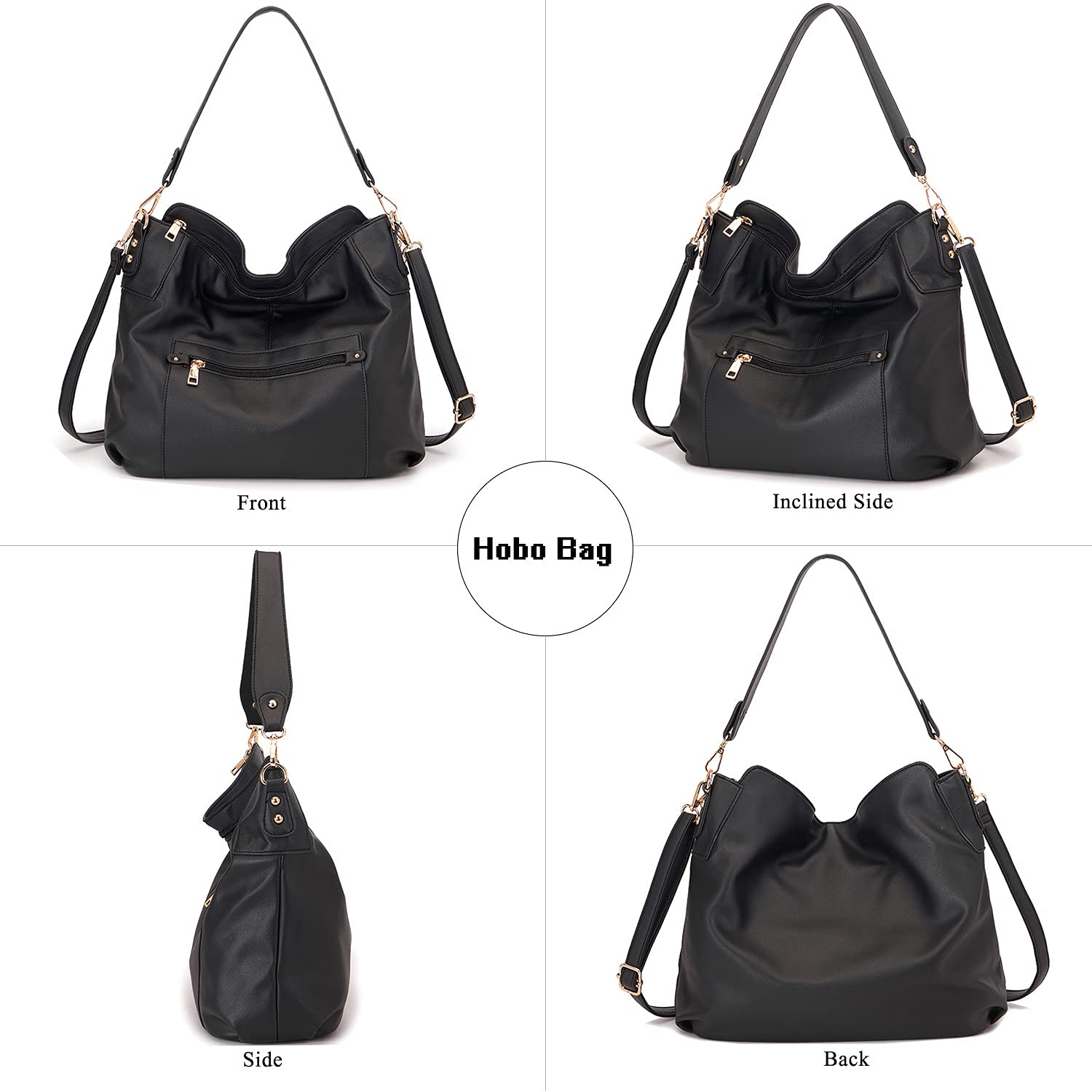 Large Crossbody Bags Ladies Shoulder Handbags Purse and Wallet Set for Women Hobo Purses Black