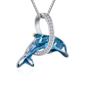 TOUPOP Dolphin Gifts for Women Sterling Silver Dolphin Crystal Pendant Necklaces Ocean Beach Jewelry Birthday Christmas Graduation Gifts