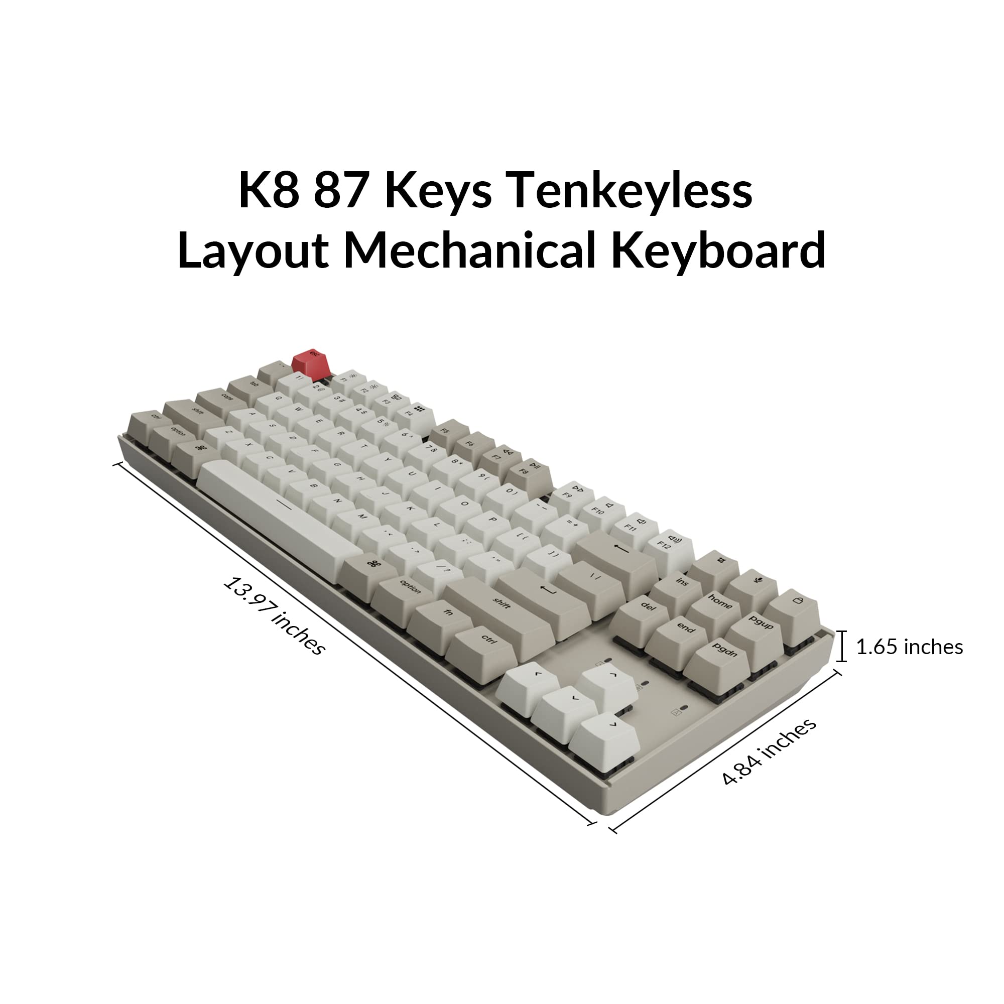 Keychron K8 87 Keys Tenkeyless Layout Wireless Bluetooth Mechanical Gaming Keyboard for Mac, Multitasking Type-C Wired Computer Keyboard for Windows Mechanical Brown Switch