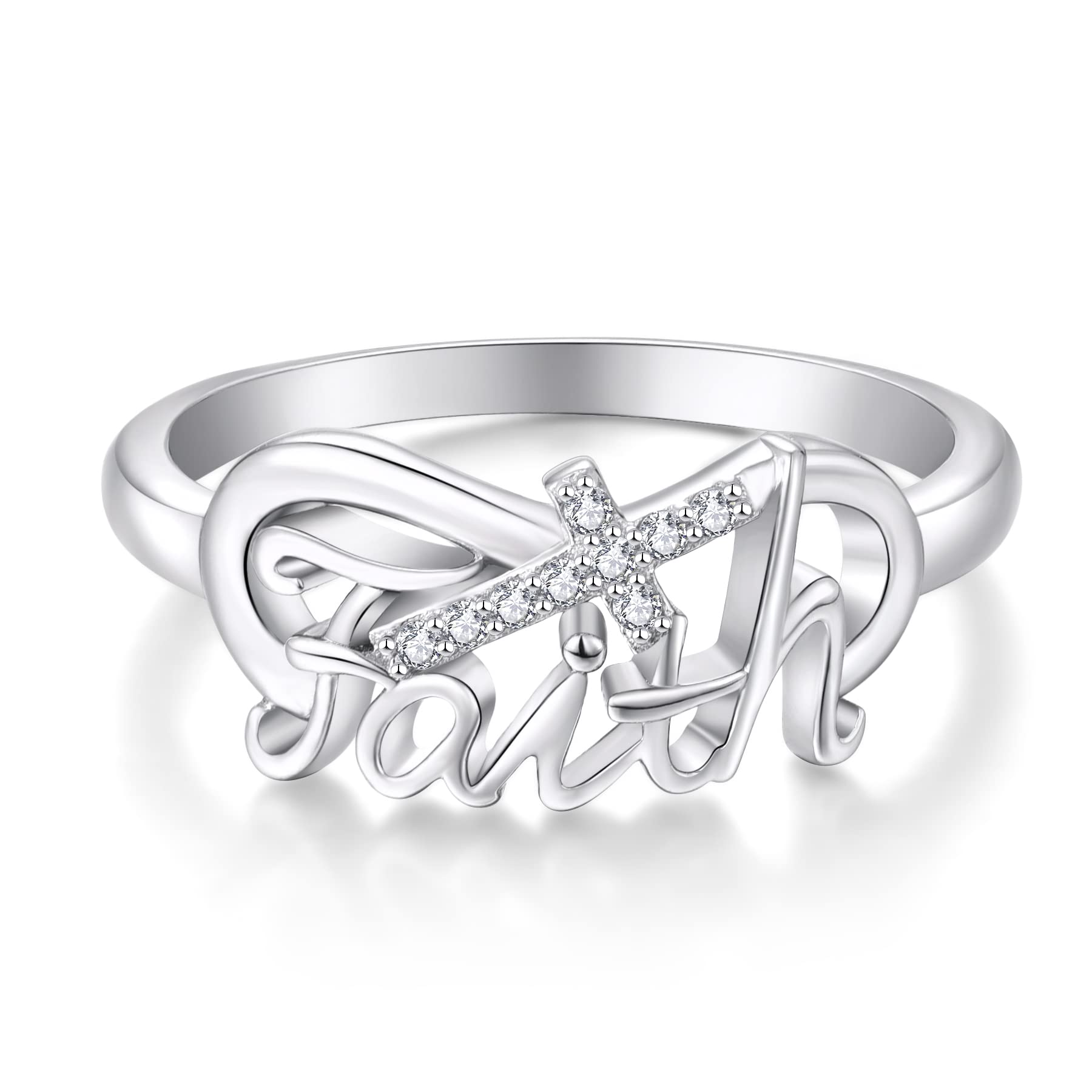 FJ Infinity Cross Ring 925 Sterling Silver Faith Hope Believe Ring Religious Jewelry Gifts for Women Size 7