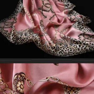 ANDANTINO 100% Pure Mulberry Silk Scarf 43" Large Square Lightweight Headscarf& Shawl–Women Hair Wraps-With Gift Packed (Leopard Print-Pink)