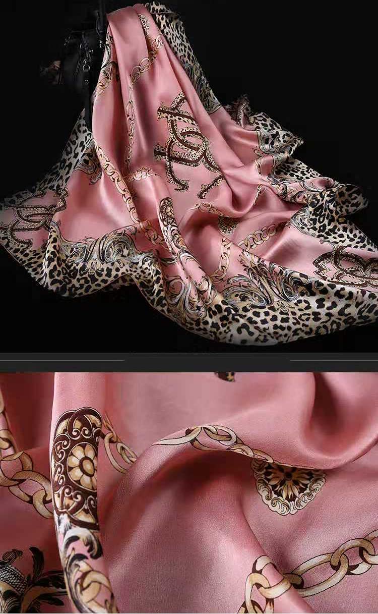 ANDANTINO 100% Pure Mulberry Silk Scarf 43" Large Square Lightweight Headscarf& Shawl–Women Hair Wraps-With Gift Packed (Leopard Print-Pink)